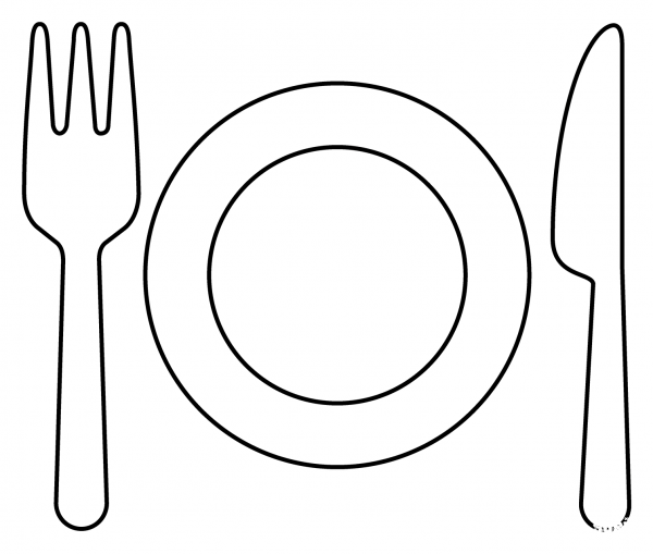 Fork and Knife with Plate Emoji coloring page image