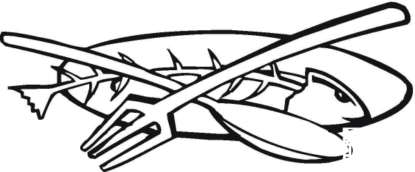 Fork, Eaten Fish And Spoon  coloring page image