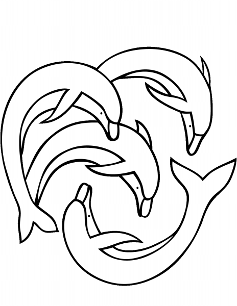 Four Dolphins coloring page image