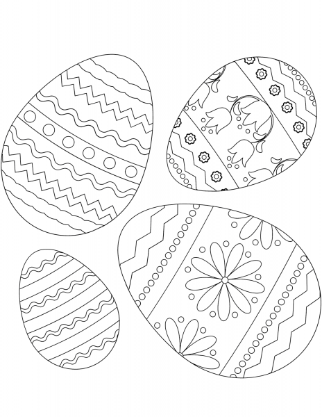 Four Easter Eggs coloring page image