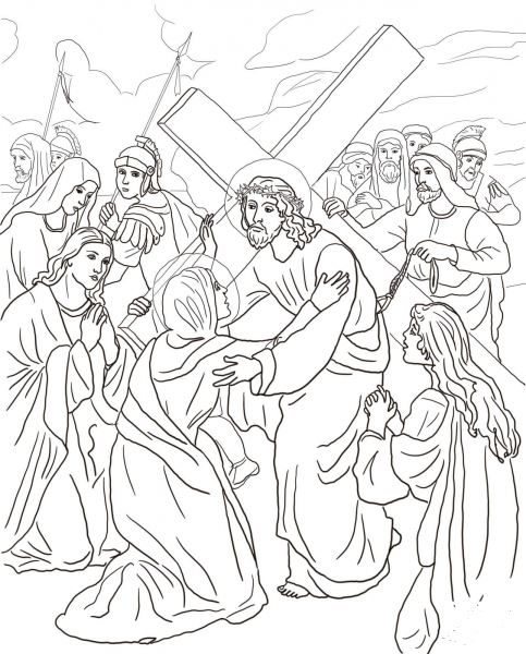 Fourth Station – Jesus Meets His Mother coloring page image