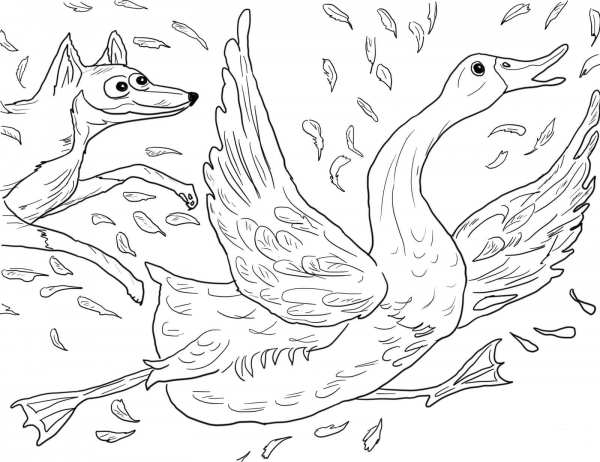 Fox Hunting Goose from Henny Penny coloring page image