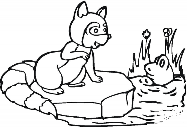 Fox Is Talking With Water Snake  coloring page image