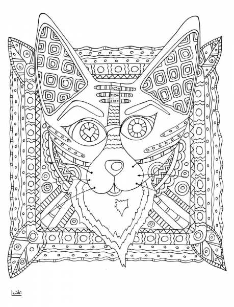 Fox with Tribal Pattern coloring page image