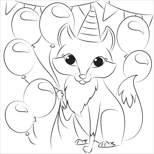 Foxs Birthday coloring page image