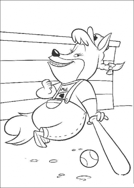 Foxy Loxy is Playing Baseball  coloring page image
