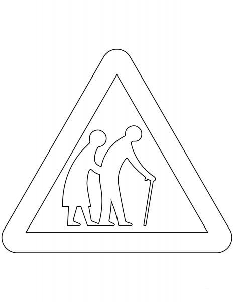 “Frail Pedestrians Likely to Cross” Sign in the United Kingdom coloring page image
