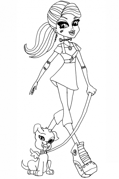 Frankie with Dog coloring page image
