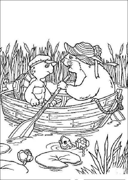 Franklin And Beaver Are Riding A Boat  coloring page image