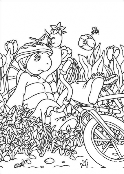 Franklin Falls Down From His Bicycle  coloring page image