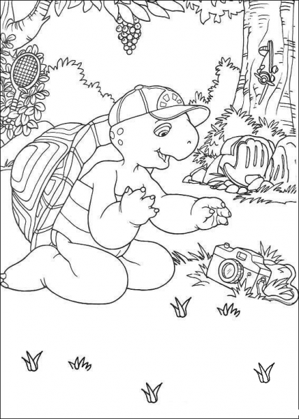 Franklin found a camera  coloring page image