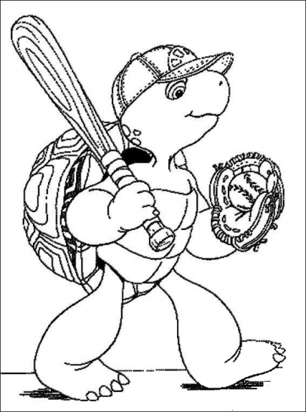 Franklin Is Playing Baseball  coloring page image