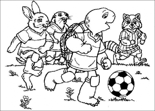 Franklin Is Playing Soccer with his friends coloring page image