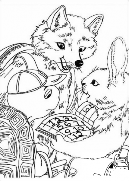 Franklin Is Studying With Fox and Rabbit coloring page image