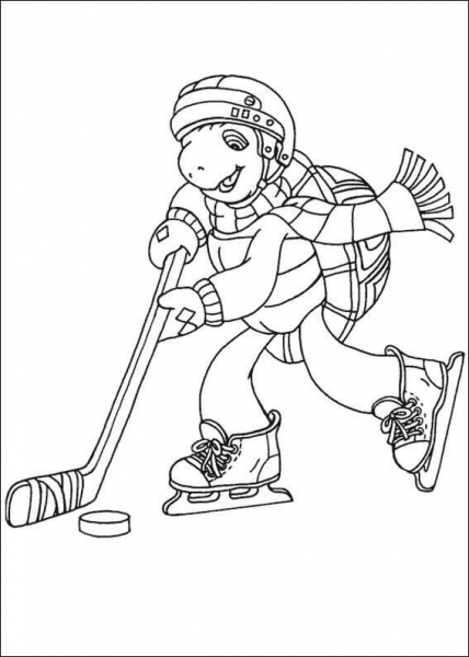 Franklin Plays Hockey  coloring page image