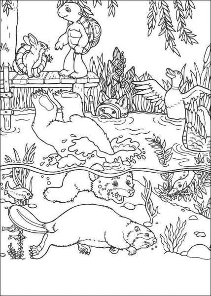 Franklin Plays In The Pool  coloring page image