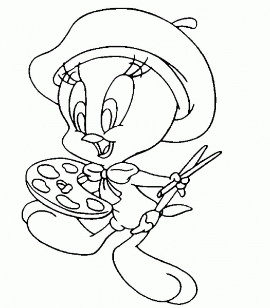French Tweety coloring page image