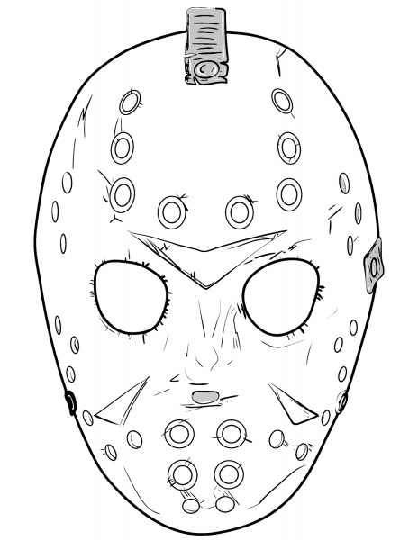 Friday 13th Jason Mask coloring page image