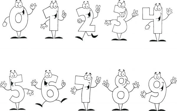 Friendly Cartoon Numbers Set 0-9 coloring page image