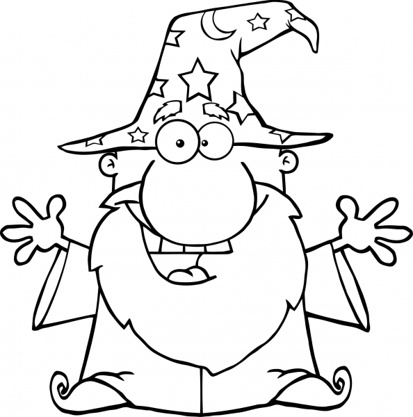 Friendly Wizard with Open Arms coloring page image