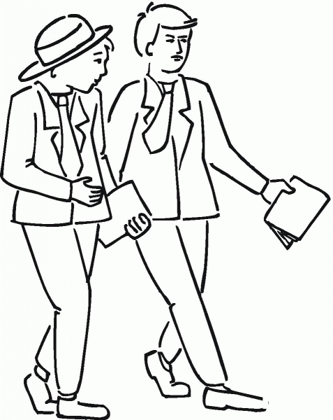 Friends are walking and having a talk coloring page image