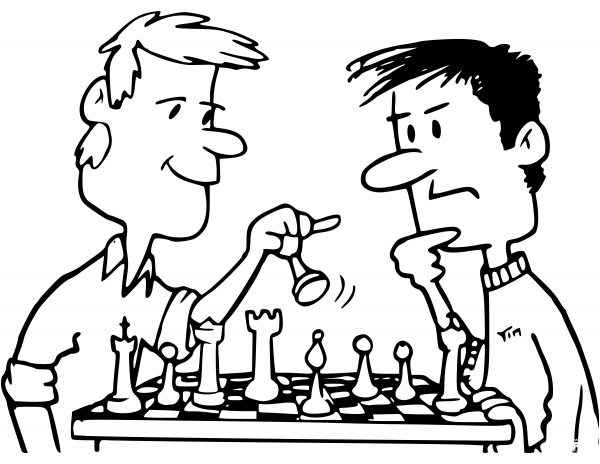 Friends Playing Chess coloring page image