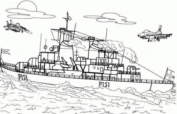 Frigate warship coloring page image