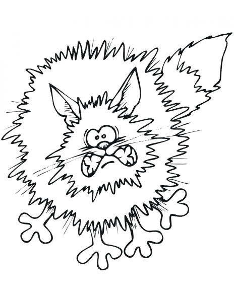 Frightened Cartoon Black Cat coloring page image