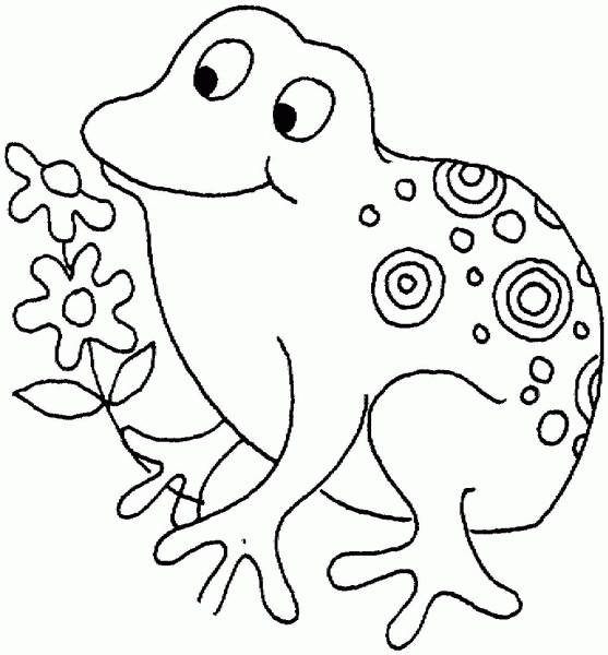 Frog Holding Flower coloring page image