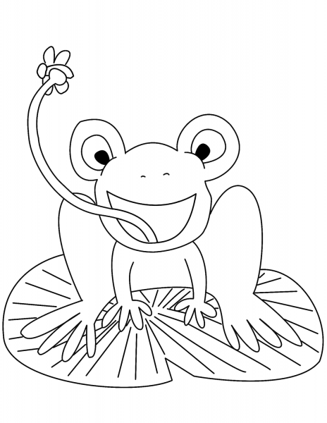 Frog on Lily Pad Catching Fly coloring page image