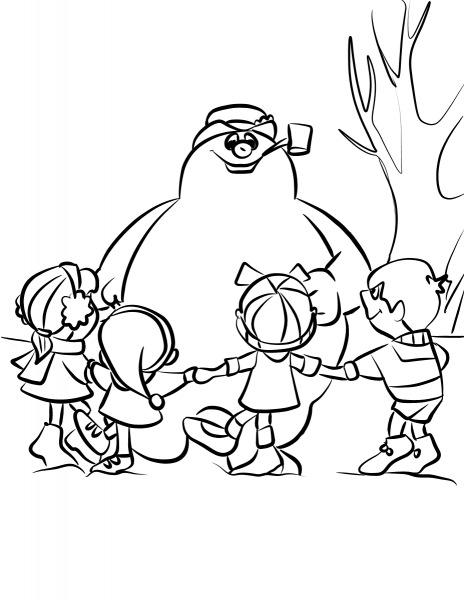 Frosty and Kids coloring page image