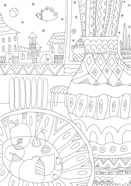 Fruit Plate coloring page image