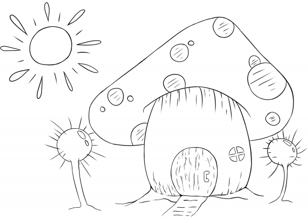 Fungi House coloring page image