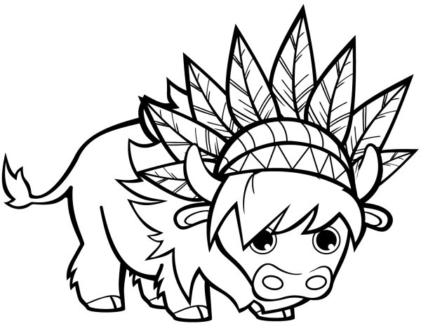 Funny Bull with Chief Headdresses coloring page image