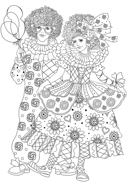 Funny Carnival Clowns coloring page image
