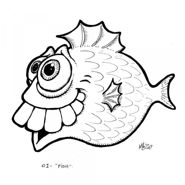 Funny Cartoon Fish coloring page image