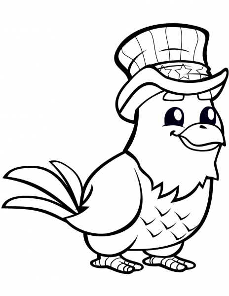 Funny Eagle with Top Hat coloring page image