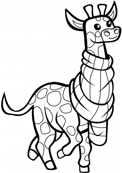 Funny Giraffe with Scarf coloring page image