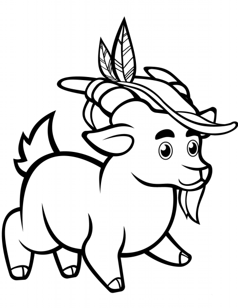 Funny Goat with Alpine Hat coloring page image