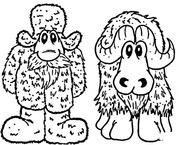 Funny Human and Yak  coloring page image