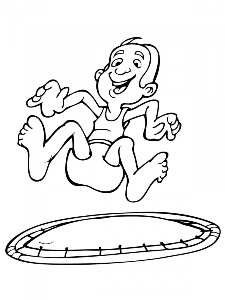 Funny Jumping on Trampoline coloring page image