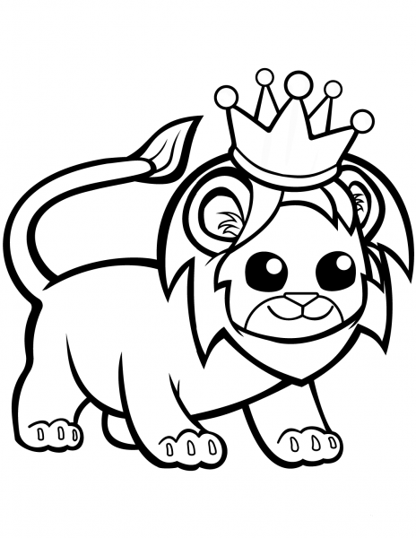 Funny Lion in a Crown coloring page image