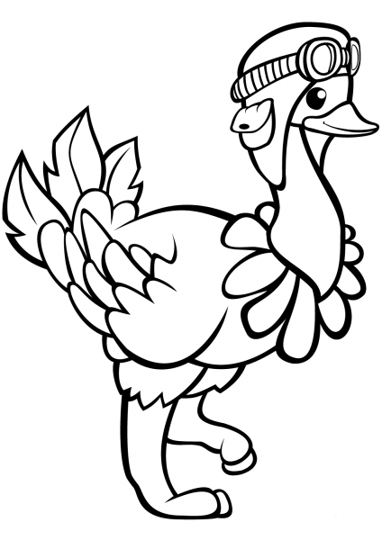 Funny Ostrich in an Aviator Hat coloring page image