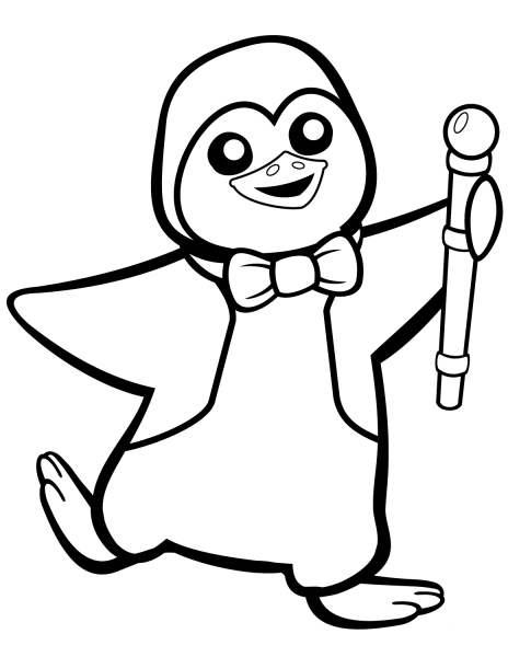 Funny Penguin with Bow Tie coloring page image