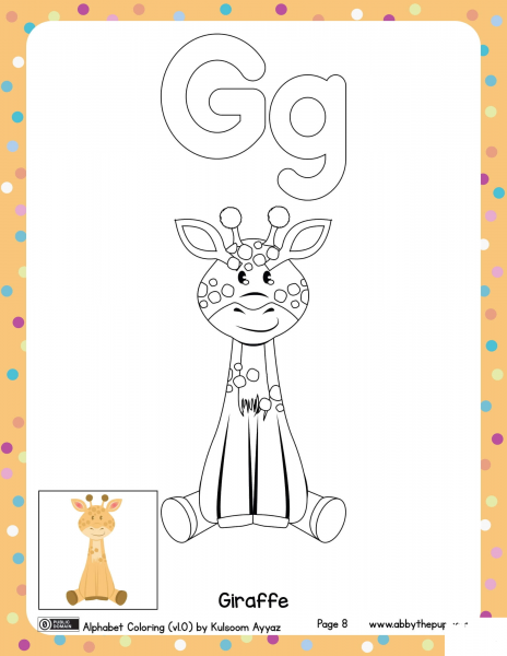 G is for Giraffe  coloring page image
