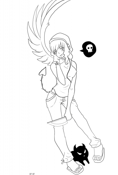 Gaia Anime Devil Girl Character coloring page image