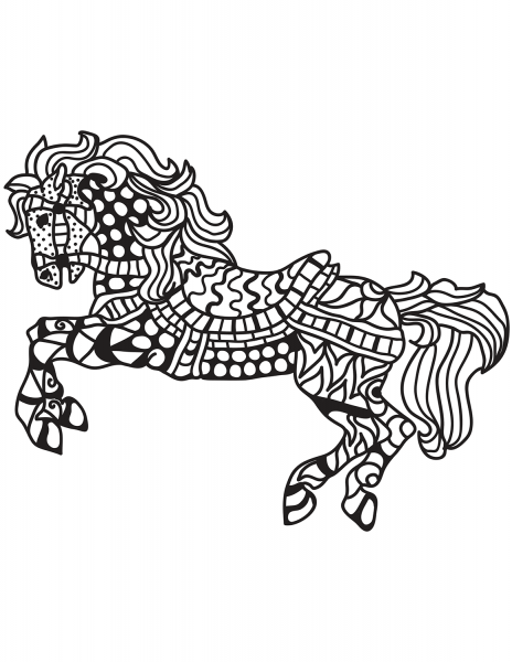 Galloping Horse Zentangle coloring page image