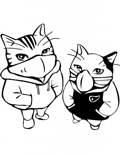 Gangsters Cats Wearing Masks coloring page image