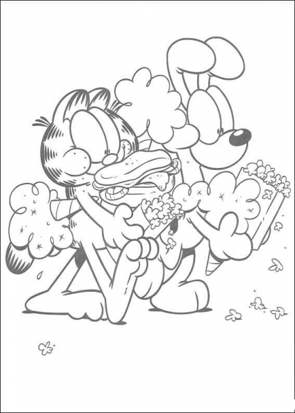 Garfield and Oddie Have A Snack Together  coloring page image
