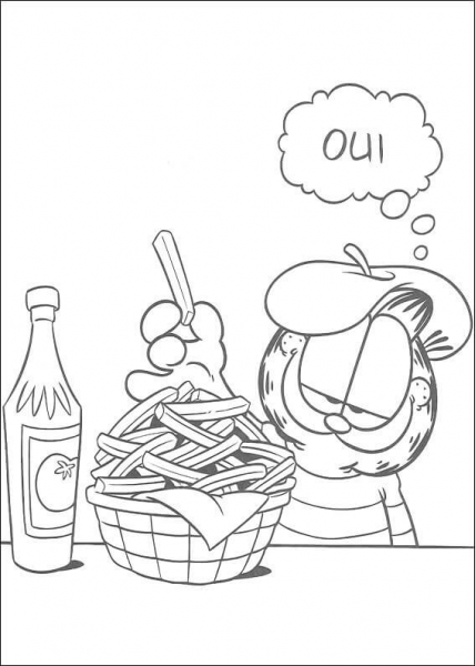 Garfield French says Oui coloring page image